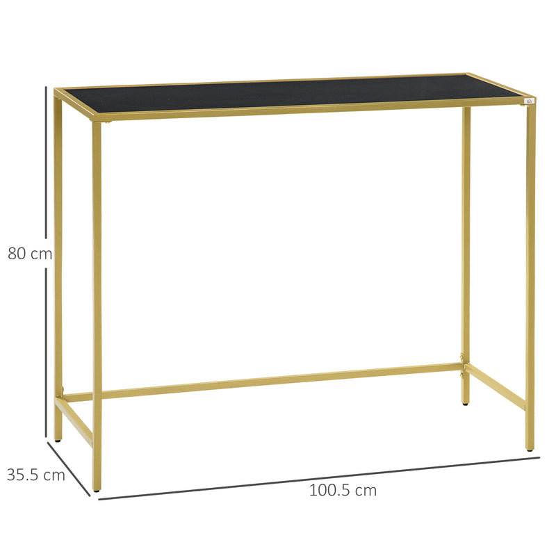 Industrial Console Table, Tempered Glass Top Sofa Table with Steel Frame Adjustable Feet for Living Room, Hallway, Black