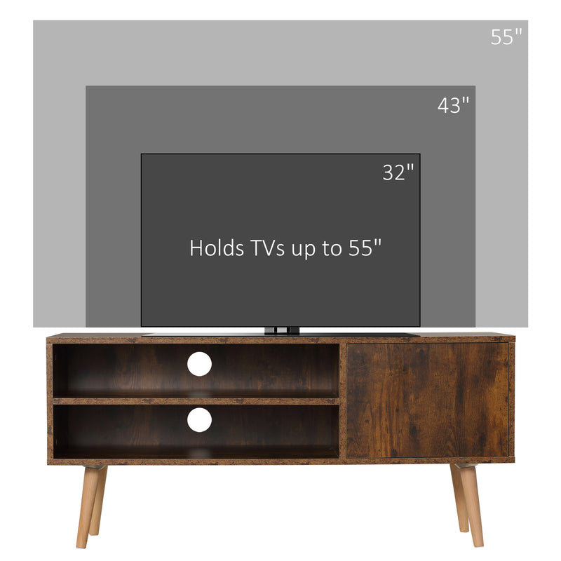TV Unit Cabinet for TVs up to 55 Inches, TV Stand with Cupboard and Storage Shelves, Cable Holes for Living Room, Brown