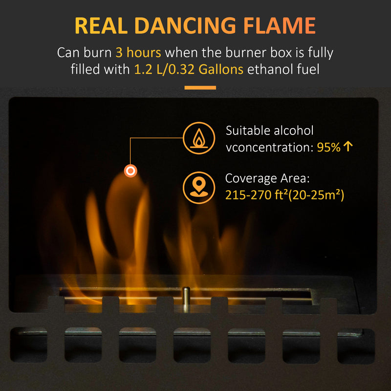 Free Standing Ethanol Fireplace, Bioethanol Heater Stove Fire with 1.5L Tank, 3 Hours Burning Time, Black