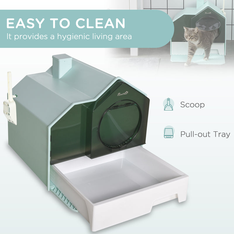 Hooded Cat Litter Tray w/ Scoop Light Blue