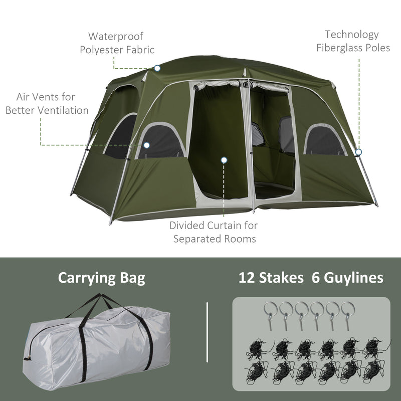 Camping Tent, Family Tent 4-8 Person 2 Room, with Large Mesh Windows, Easy Set Up for Backpacking Hiking Outdoor, Green