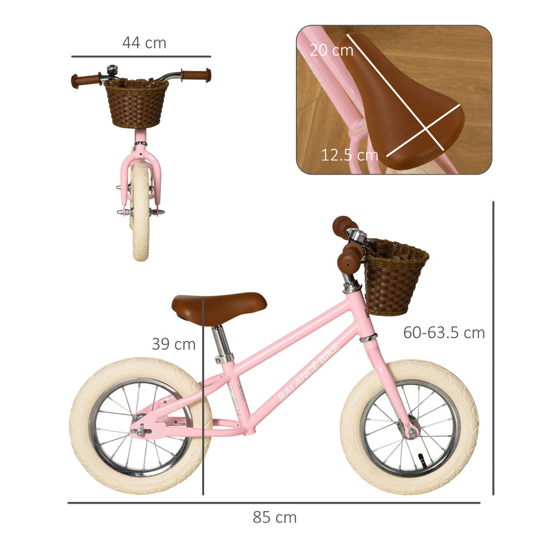 Kids Balance Bikes Toddler No Pedal Training Bicycle for 3-6 Year Old Boys Girls with Adjustable Handlebars Basket Bell, Pink
