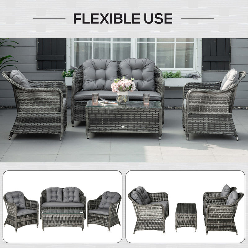 4-Seater PE Rattan Wicker Sofa Set Outdoor Conservatory Furniture Lawn Patio Coffee Table w/ Cushion - Grey