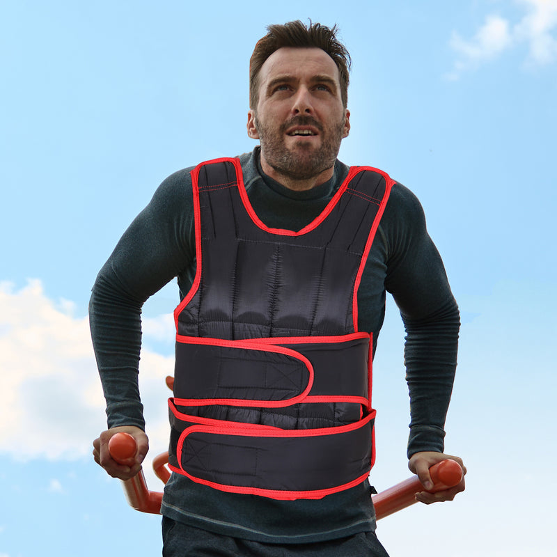 20kg Metal Sand Weight Adjustable Unisex Trainer Vest Black/Red