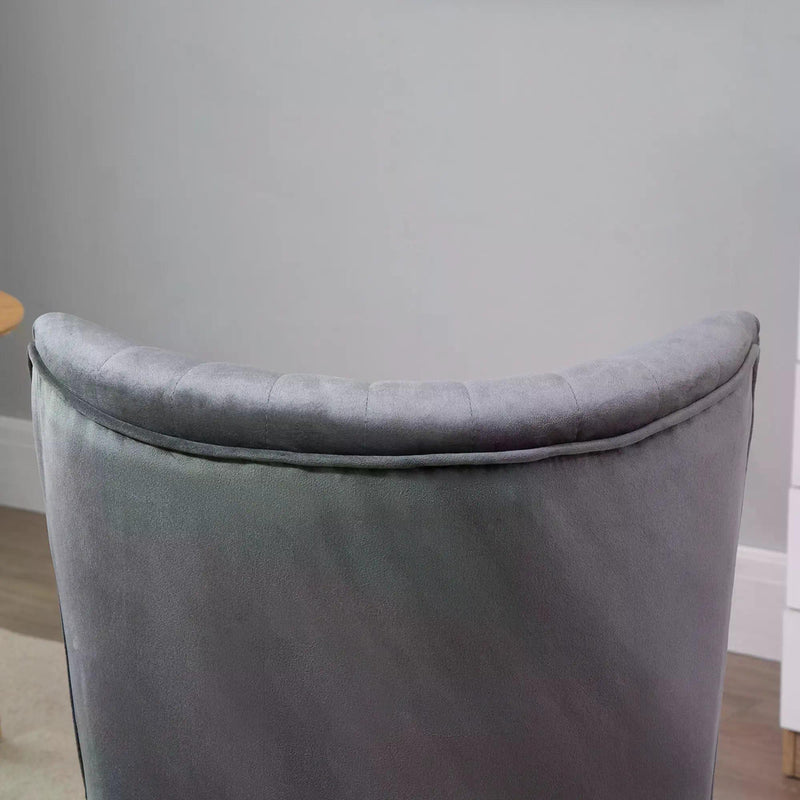 Velvet Accent Chair Occasional Tub Seat Padding Curved Back with Wood Frame Legs Home Furniture Grey