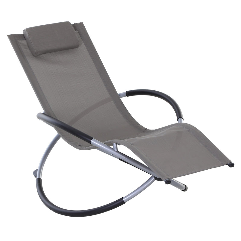 Outdoor Orbital Lounger Zero Gravity Patio Chaise Foldable Rocking Chair w/ Pillow Grey