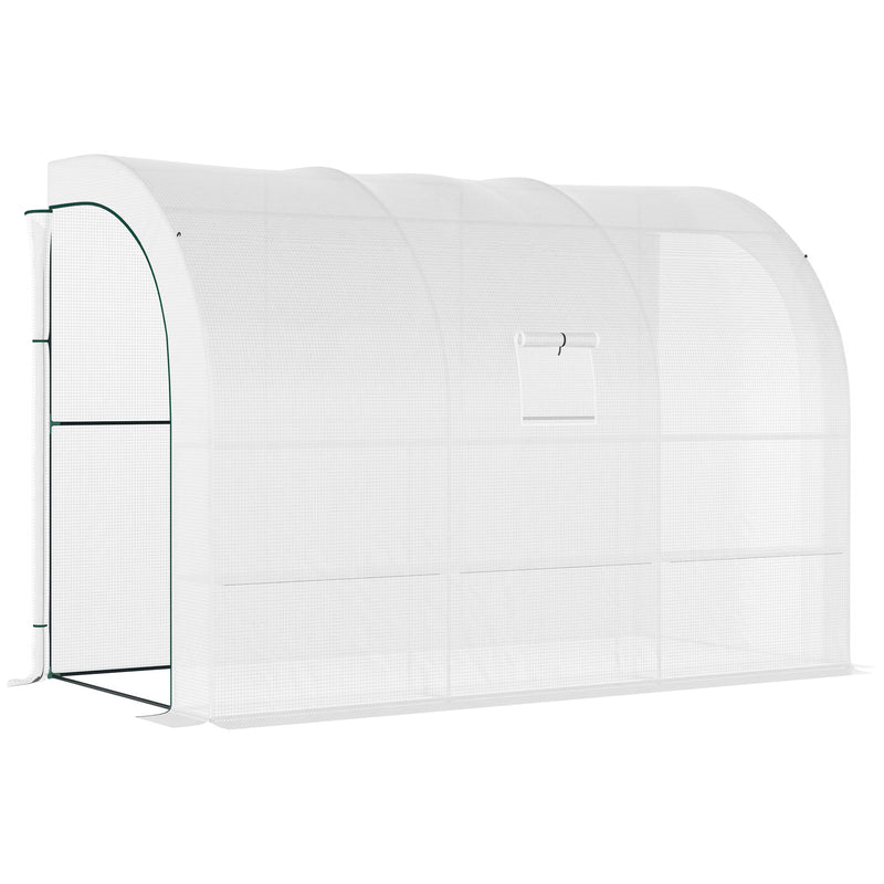 Outdoor Walk-In Greenhouse, Plant Nursery with Zippered Doors, PE Cover and 3-Tier Shelves, White, 300 x 150 x 213 cm