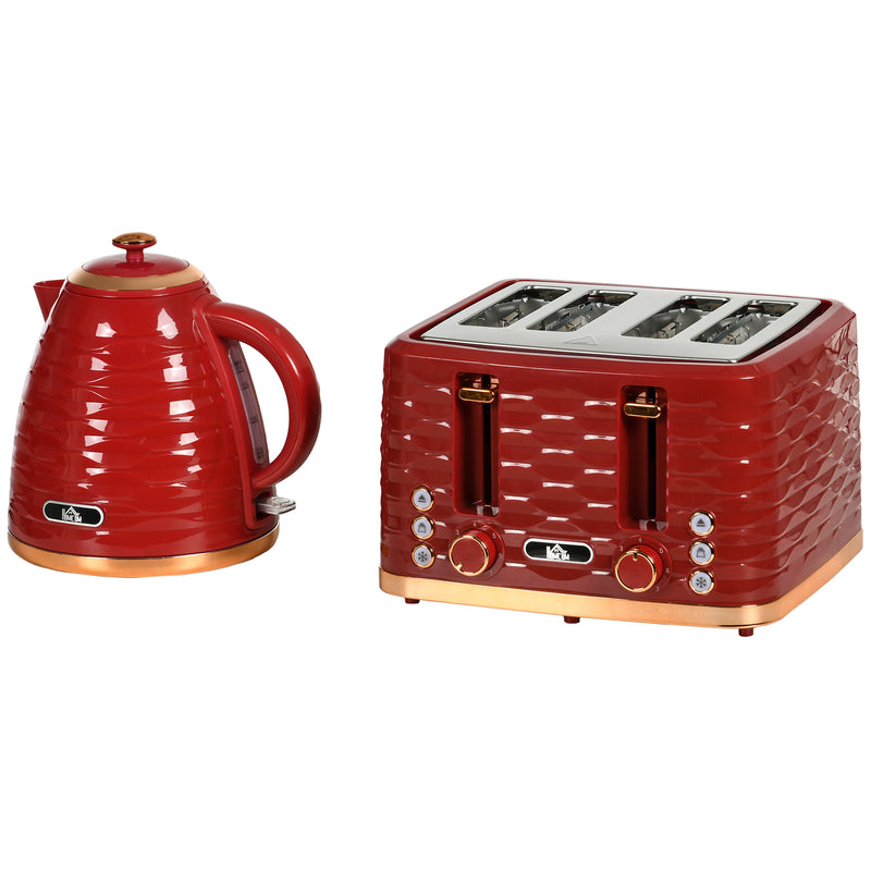 3000W 1.7L Rapid Boil Kettle & 4 Slice Toaster, Kettle and Toaster Set with 7 Browning Controls and Crumb Tray, Red