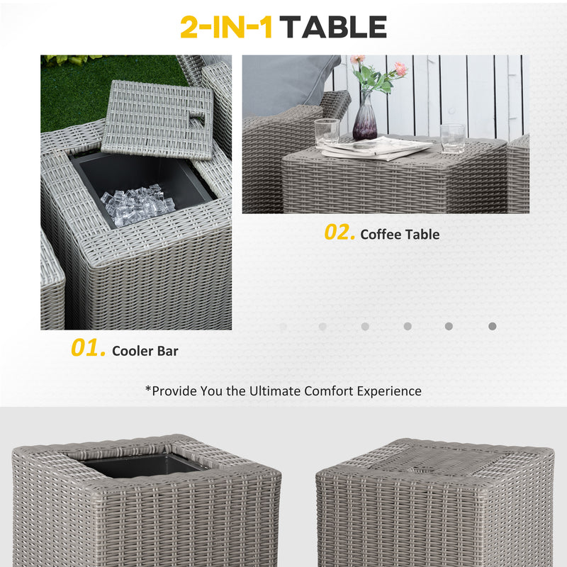 2 Seater Outdoor PE Rattan Patio Furniture Set Lounge Sofa Footstool Cooler Bar Coffee Table Conversation Set with Olefin Cushion