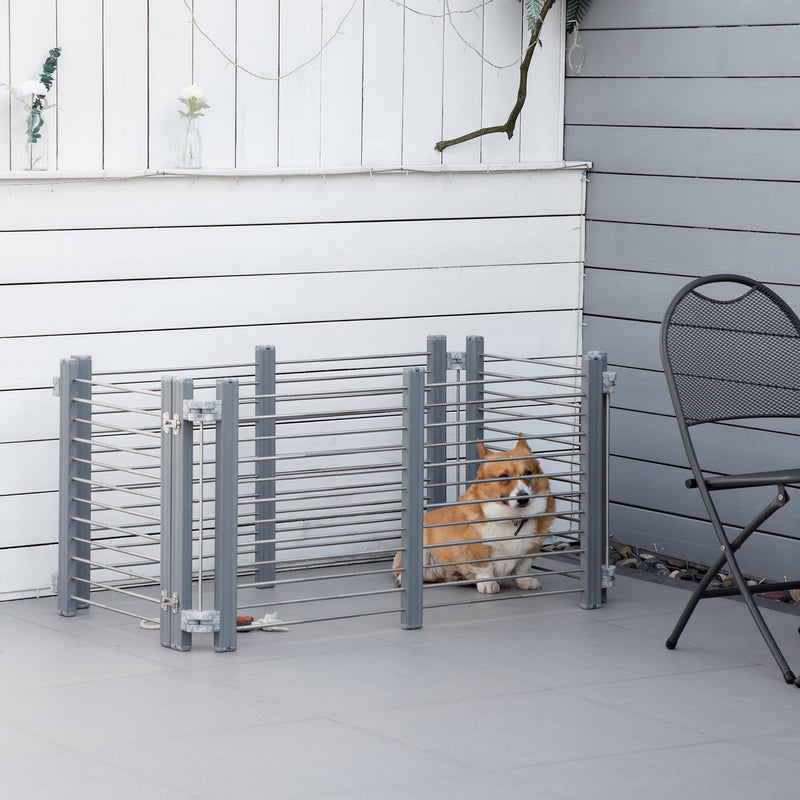 Dog Pen Adjustable Puppy Playpen Foldable Fence Indoor Outdoor Run Enclosure for Small Dogs with Gate Locks 64.5 cm High, Grey