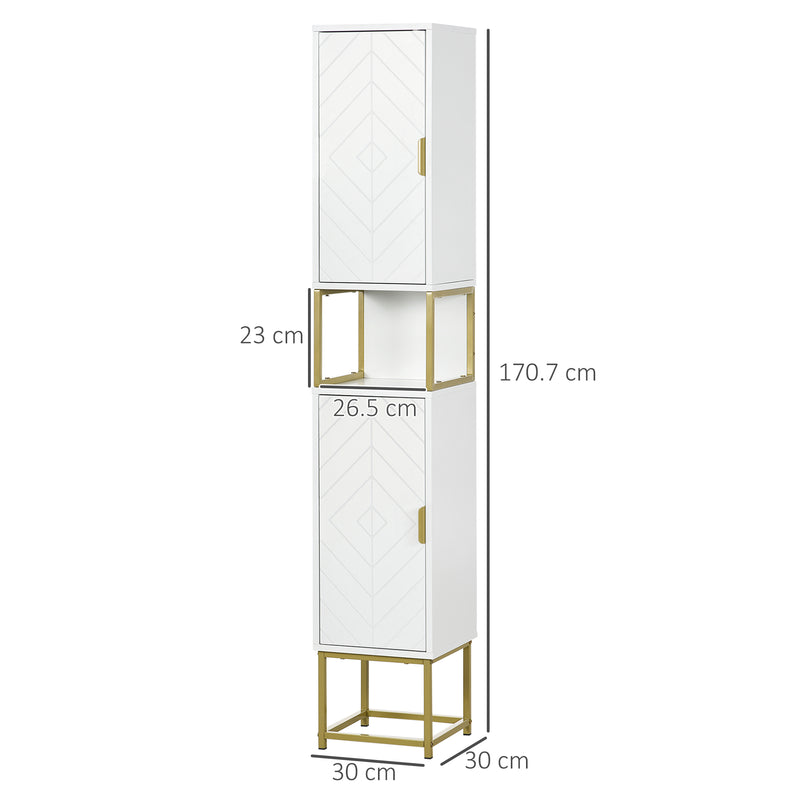 Narrow Bathroom Storage Cabinet, Freestanding Tallboy Storage Unit Floor Cabinet Slim Corner Organizer w/Adjustable Shelf Steel Base, White