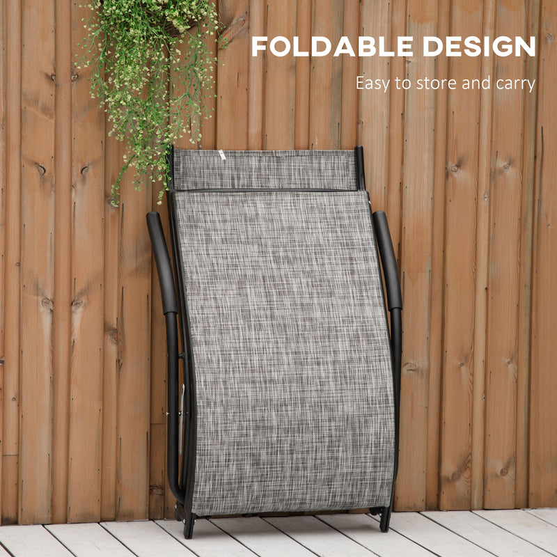 Folding Chaise Lounge Chair, Reclining Garden Sun Lounger for Beach, Poolside and Patio, Grey
