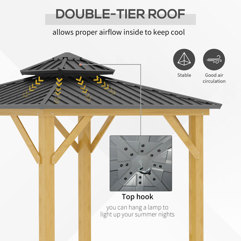 3x(3)M Outdoor Hardtop Gazebo Canopy with 2-Tier Roof and Solid Wood Frame Outdoor Patio Shelter for Patio, Garden, Grey