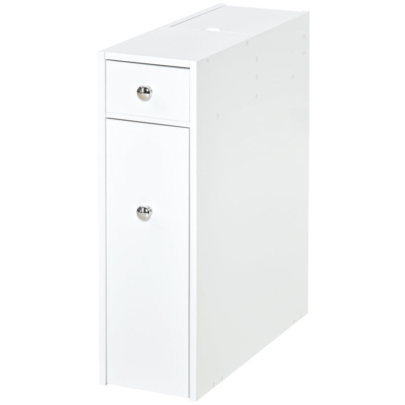 Bathroom Storage Unit, White Slimline Bathroom Cabinet, Home Bath Toilet Cupboard Organiser Unit with Drawers, White