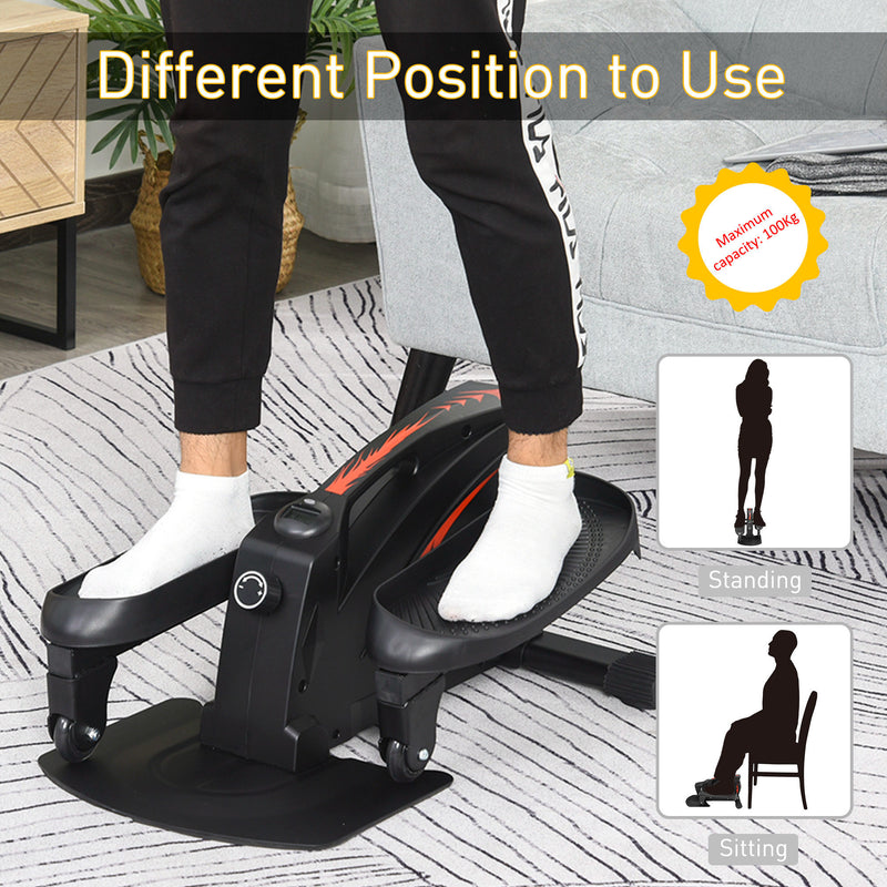 Mini Manual Elliptical Bike Under Desk Bike w/ LCD Monitor Anti-Slip Pedals Adjustable Resistance Home Office Compact Exercise Trainer