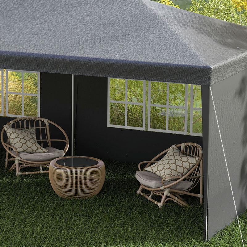 6 x 3 m Party Tent Gazebo Marquee Outdoor Patio Canopy Shelter with Windows and Side Panels, Dark Grey