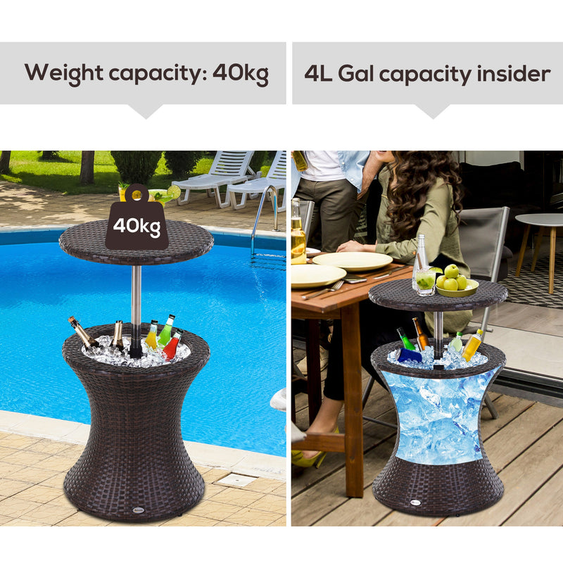Rattan Ice Bucket Table Beer Cooler For Outdoor Patio Party Bar Garden Brown