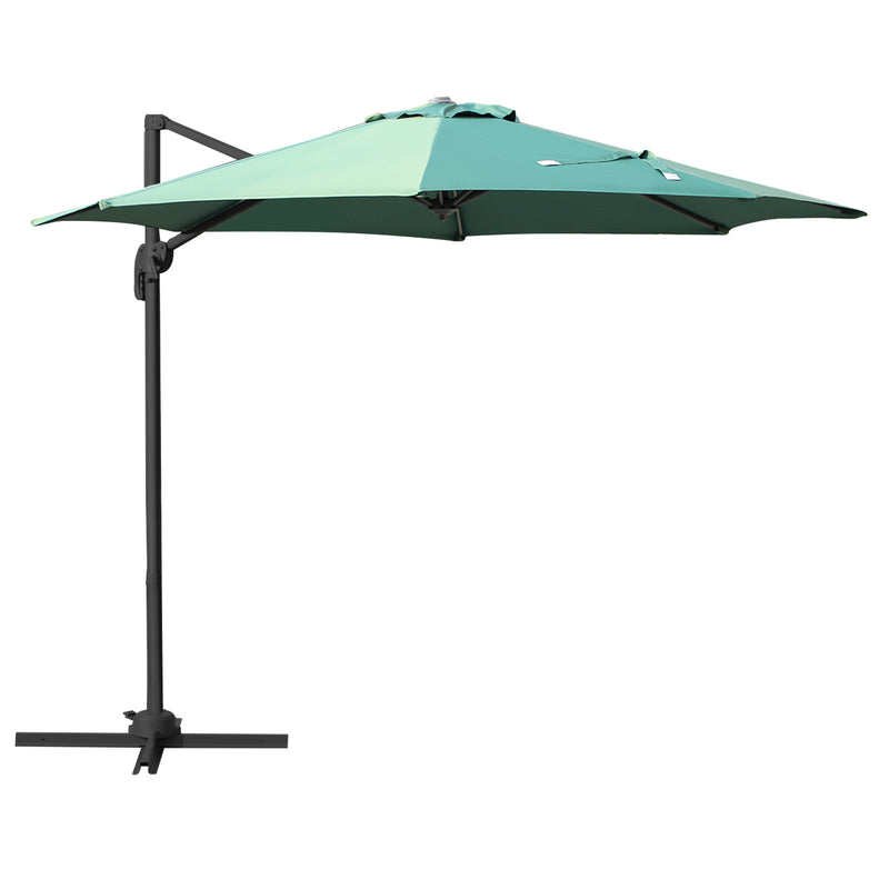 3m Patio Offset Roma Parasol Cantilever Hanging Sun Shade Canopy Shelter 360° Rotation with Cross Base - Green