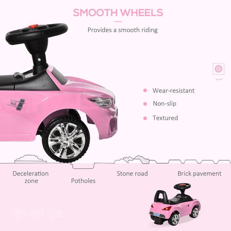 Ride on Sliding Car Baby Toddler Foot to Floor Slider Stroller w/ Horn Music Working Lights Hidden Storage Big Steering Wheel Pink