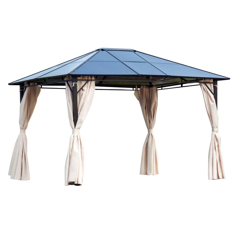 3.6 x 3(m) Hardtop Gazebo Canopy with Polycarbonate Roof Garden Pavilion with Removable Curtains and Steel Frame, Brown