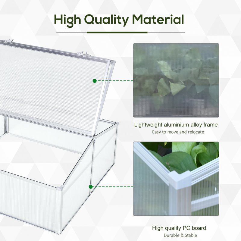 Outdoor Greenhouse Polycarbonate Grow House Flower Vegetable Plants Raised Bed Garden Allotment Protector Aluminum Frame 100 x 100 x 48 cm