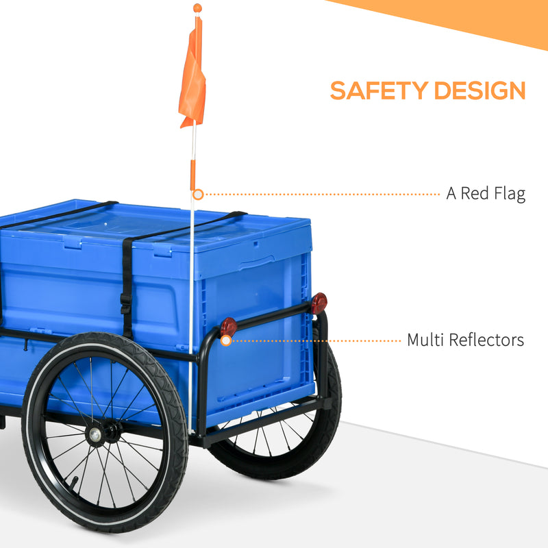 Steel Trailer for Bike, Bicycle Cargo Trailer with 65L Storage Box and Foldable Frame, Max Load 40KG, Blue