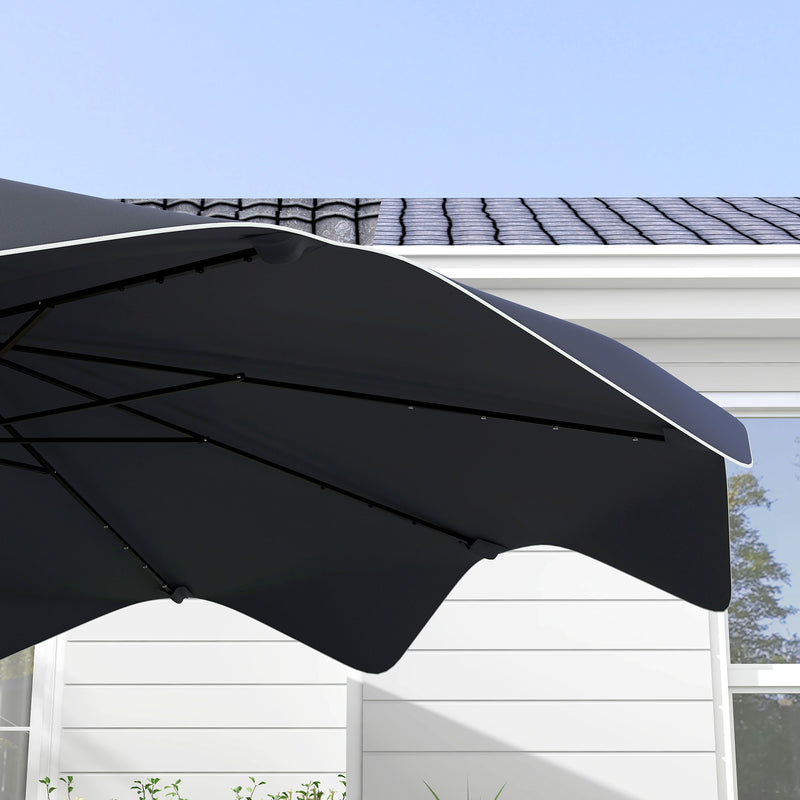 Solar Patio Umbrella with LED and Tilt, Outdoor Market Table Umbrella Parasol with Crank, 3 x 3 (m), Dark Grey
