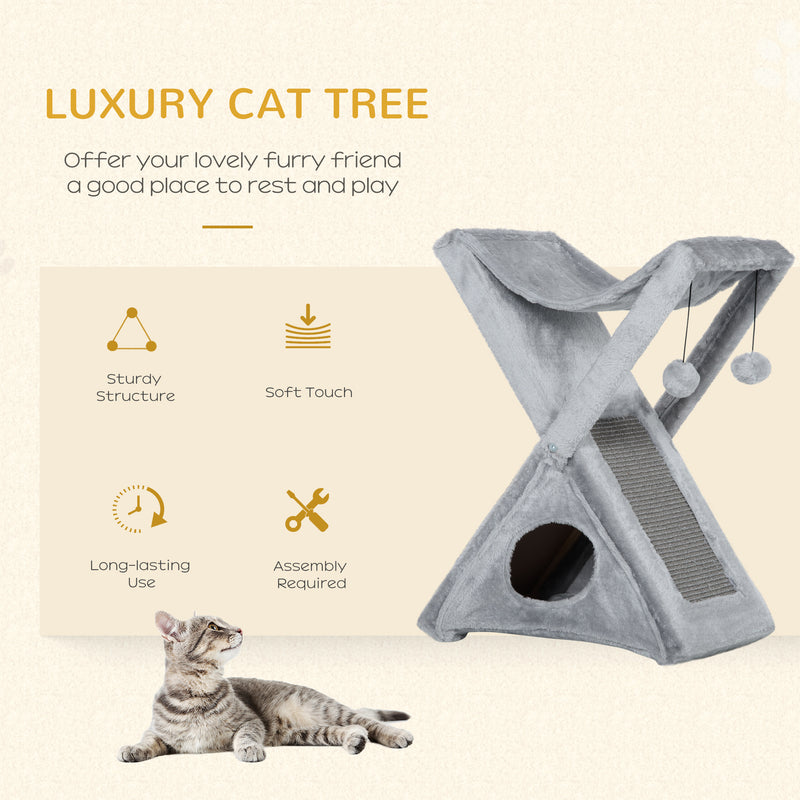 Two Tier Cat Tree Tower Scratching Post, 50L x 32W x 65Hcm-Grey