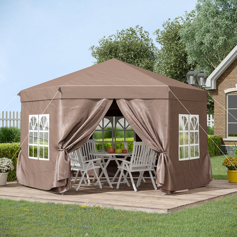 4m x 4m Hexagonal Metal Frame Garden Gazebo Brown