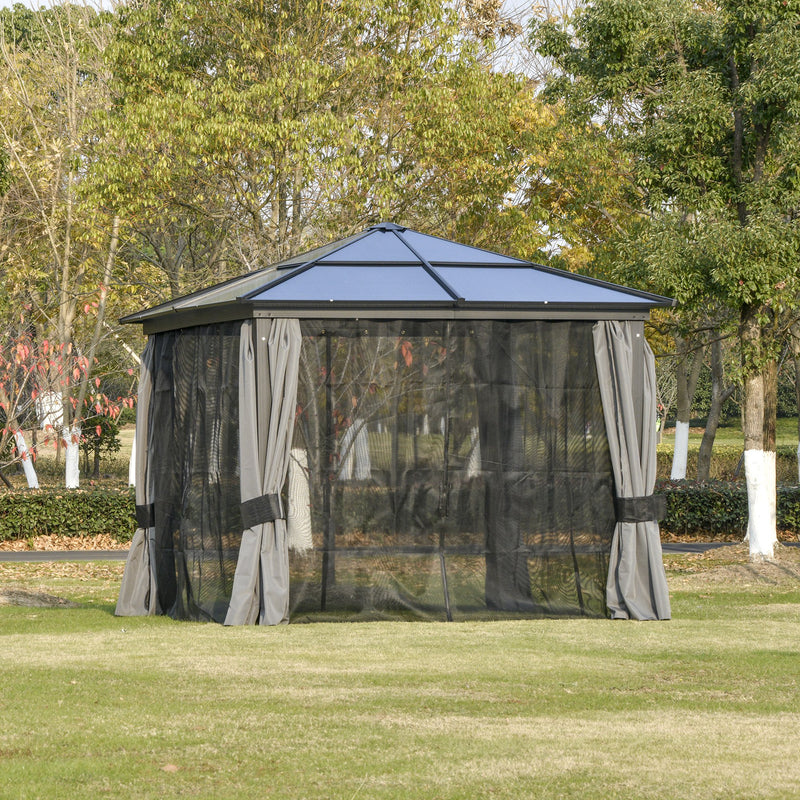 3 x 3(m) Hardtop Gazebo with UV Resistant Polycarbonate Roof & Aluminium Frame, Garden Pavilion with Mosquito Netting and Curtains