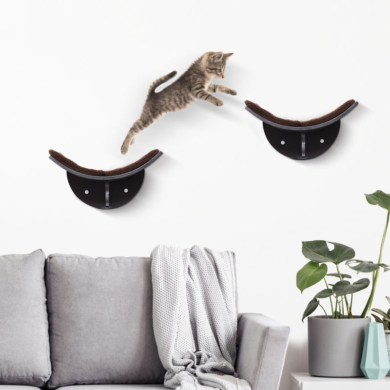 Cats Wall-Mounted MDF Shelf Bed w/ Fleece Cushion Brown