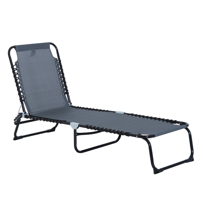 Folding Sun Lounger Beach Chaise Chair Garden Reclining Cot Camping Hiking Recliner with 4 Position Adjustable Back - Grey