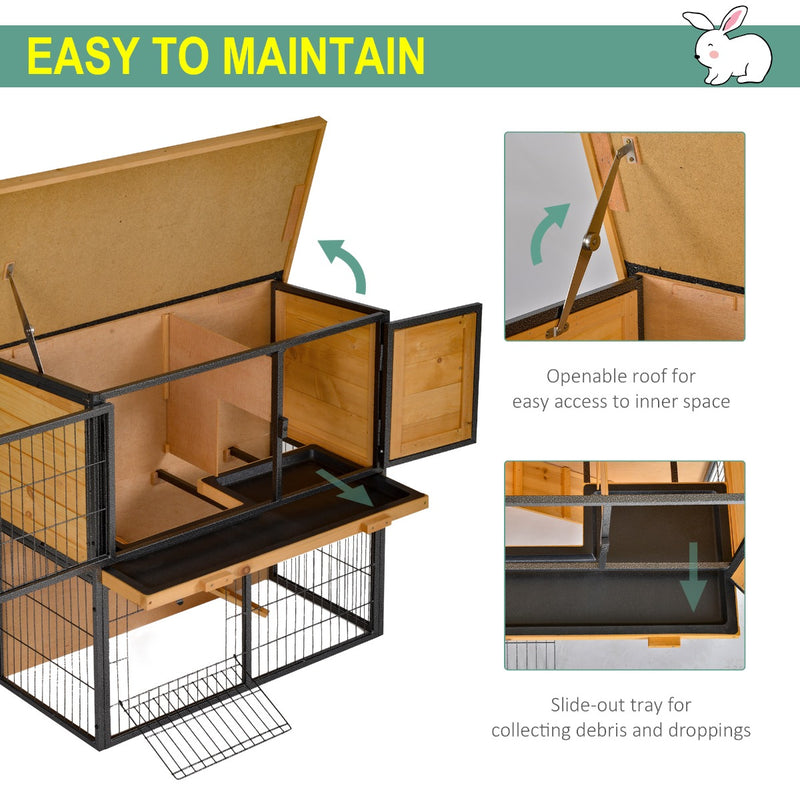 Wood-metal Guinea Pigs Hutches Elevated Pet House Bunny Cage with Slide-Out Tray Asphalt Openable Roof Lockable Door Outdoor