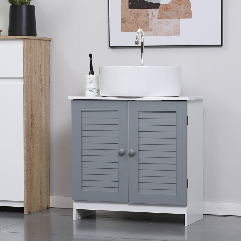 Under Sink Storage Bathroom Cabinet with Adjustable Shelf, Pedestal Under Sink Design, Grey and White