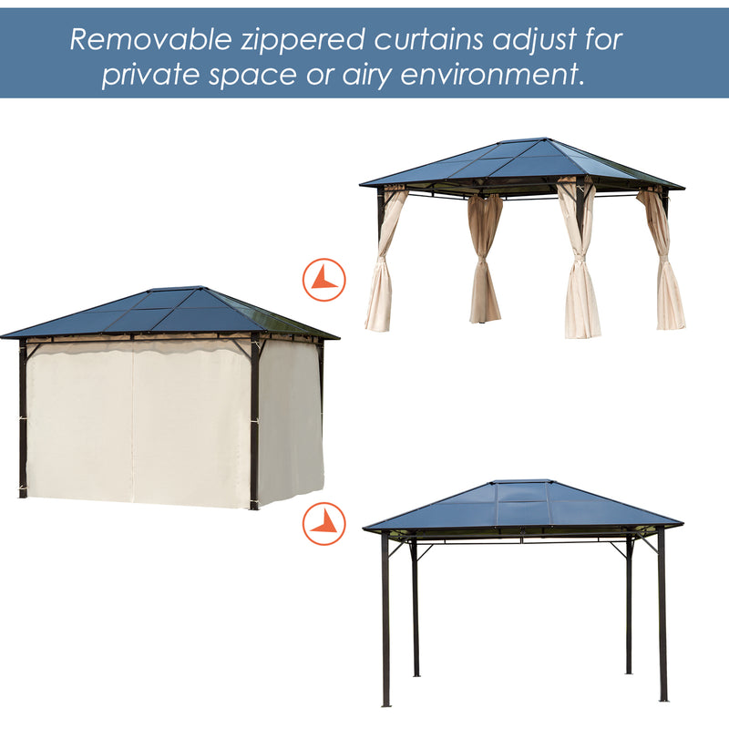 3.6 x 3(m) Hardtop Gazebo Canopy with Polycarbonate Roof Garden Pavilion with Removable Curtains and Steel Frame, Brown