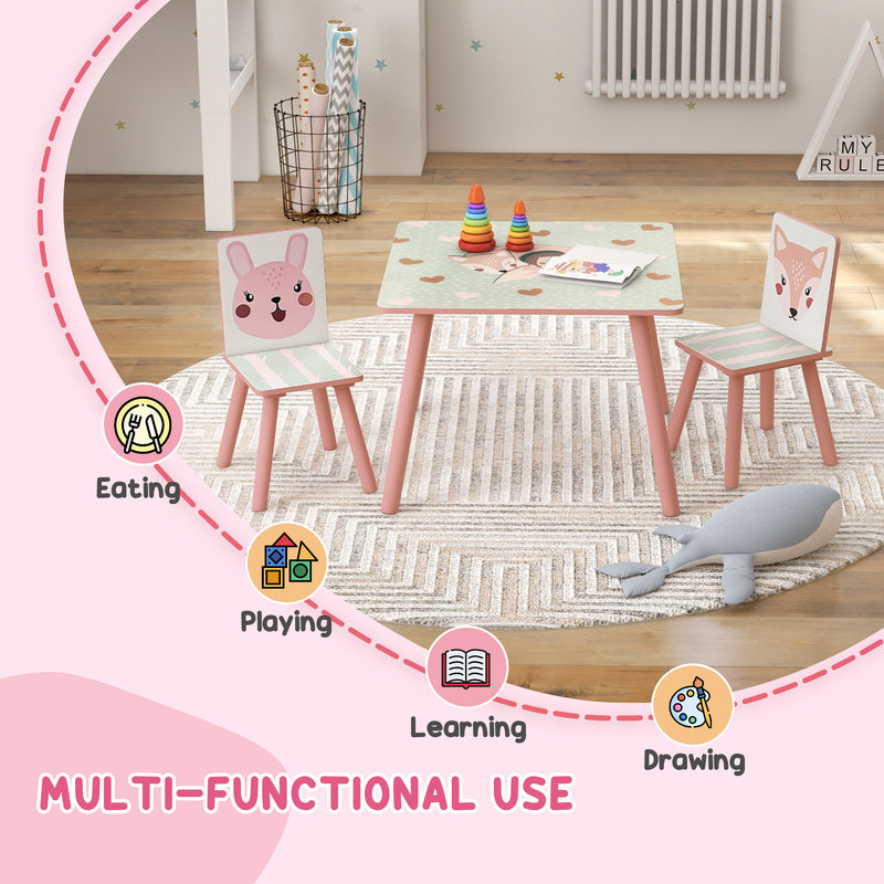 Kids and Table Chairs, Children Desk with Two Chairs, Toddler Furniture Set, for Ages 3-6 Years - Pink