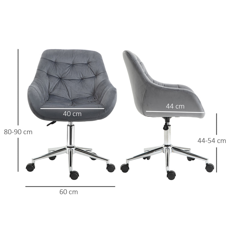 Swivel Chair Chair Velvet Ergonomic Computer Chair Comfy Desk Chair w/ Adjustable Height, Arm and Back Support, Dark Grey