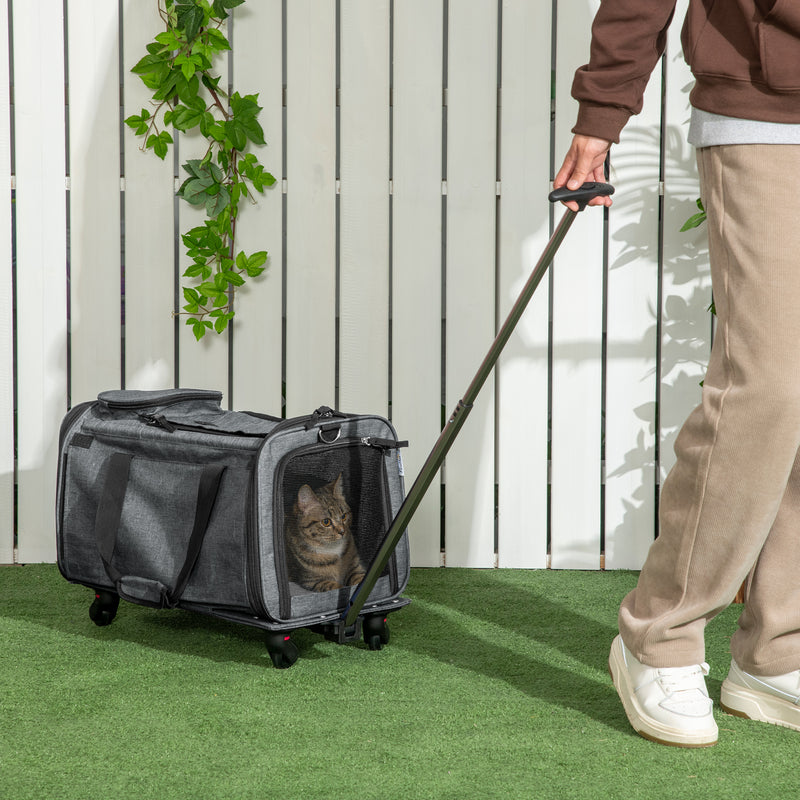4 in 1 Pet Carrier Portable Cat Carrier Foldable Dog Bag On Wheels for Cats, Miniature Dogs w/ Telescopic Handle, Grey