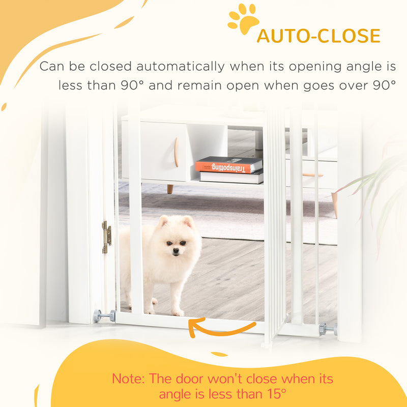Pet Metal Safety Gate Pressure Fitted Stair Barrier for Dog Expandable Fence with Auto-Close Door Double Locking System 74cm to 84 cm White