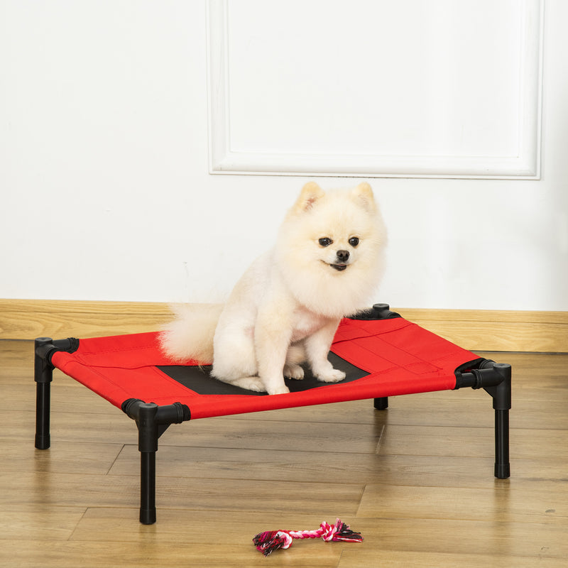Elevated Pet Bed Portable Camping Raised Dog Bed w/ Metal Frame Black and Red (Small)