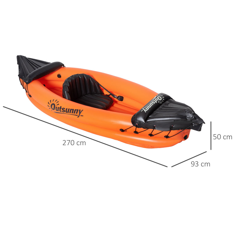 Inflatable Kayak, 1-Person Inflatable Boat, Inflatable Canoe Set With Air Pump, Aluminum Oar, Orange, 270x93x50cm
