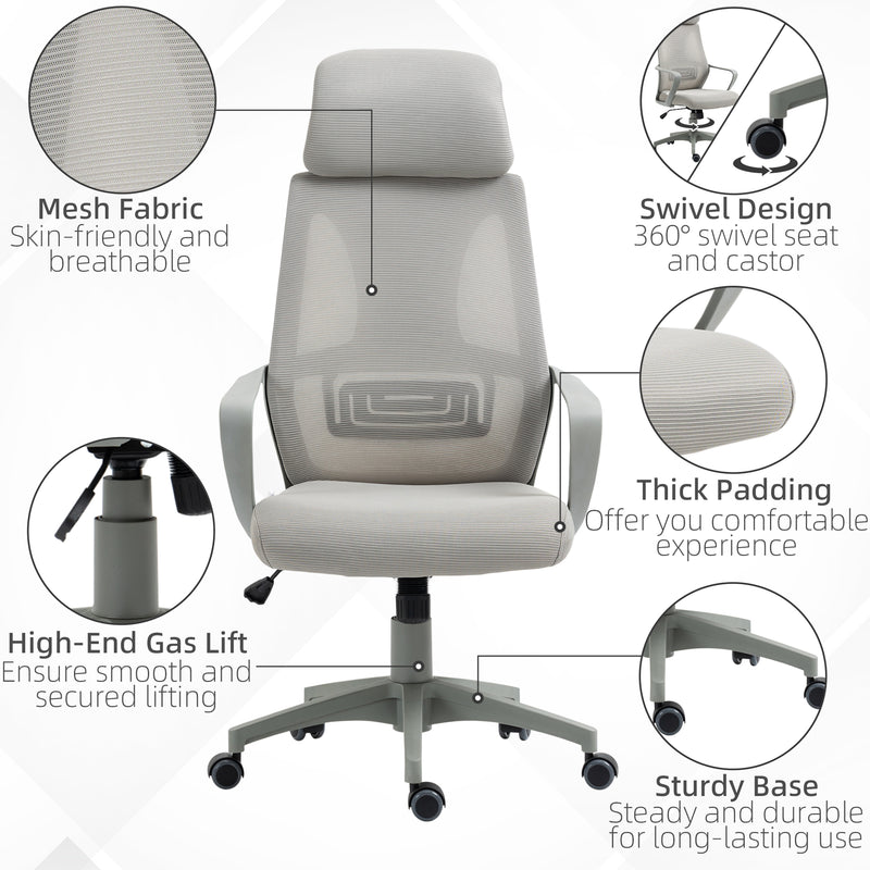Ergonomic Office Chair w/ Wheel, High Mesh Back, Adjustable Height Home Office Chair - Grey