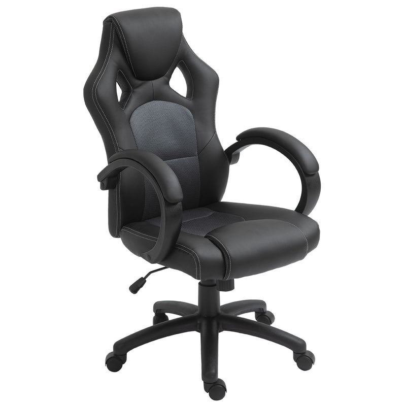 High-Back Office Chair Faux Leather Swivel Computer Desk Chair for Home Office with Wheels Armrests Black