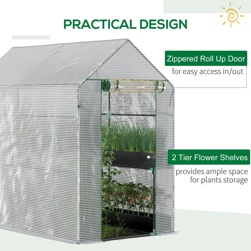 Walk in Garden Greenhouse with Shelves Polytunnel Steeple Grow House 186L x 120W 190Hcm White