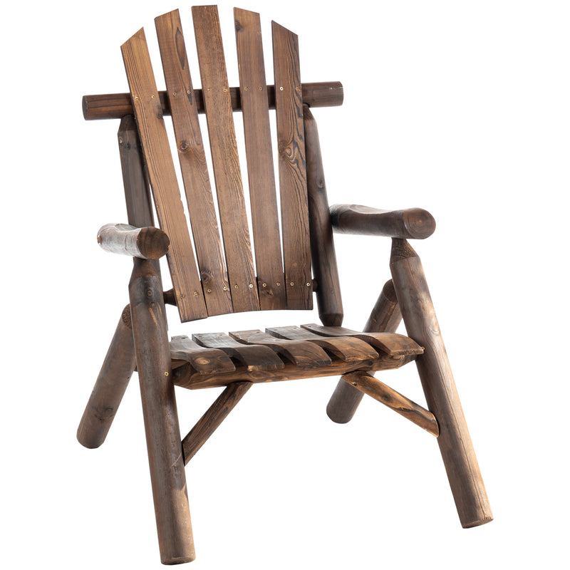 Wooden Adirondack Chair w/ Ergonomic Design and Fir Wood Frame Garden Patio Furniture for Lounging and Relaxing, Carbonized Color