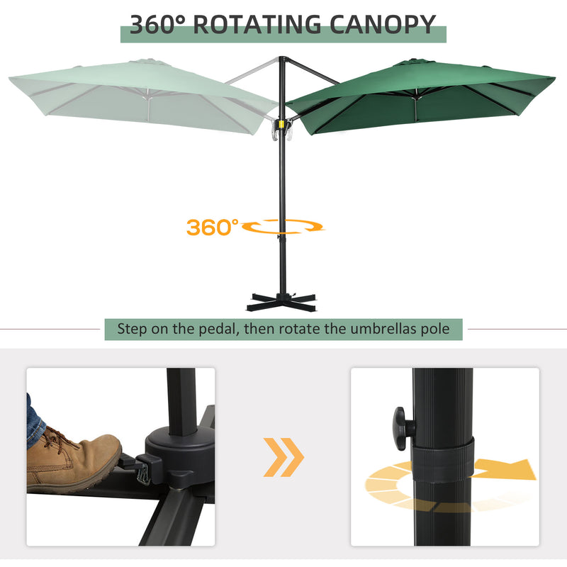 OutsunnySquare Outdoor Umbrella Parasol W/360° Rotation, 245Lx245Wx248H cm-Green