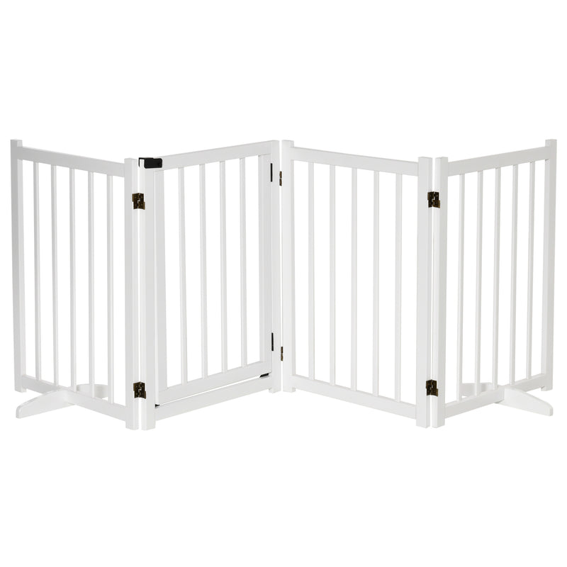Pet Gate for Small and Medium Dogs, Freestanding Wooden Foldable Dog Safety Barrier with 4 Panels, 2 Support Feet for Doorways,Stairs,White