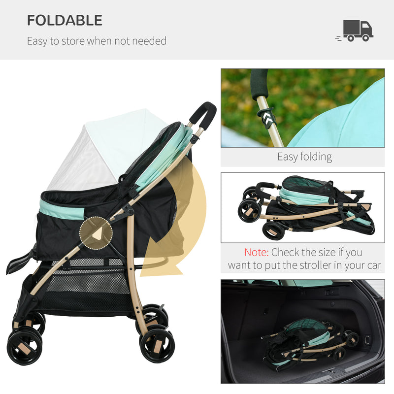 Oxfoad Pet Stroller for Small Minature Dogs with Rain Cover Green