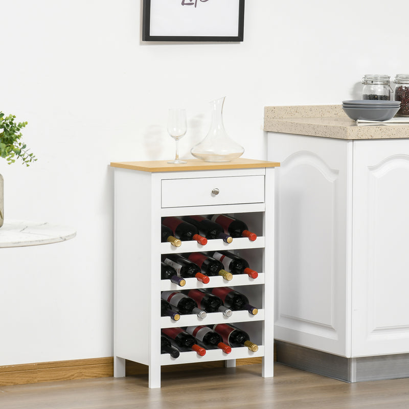 Modern Wine Cabinet Cupboard with 16-Bottle Wine Rack, Kitchen Sideboard with drawer for Living & Dining Room, Home Bar, White