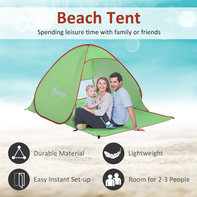 2-3 Person Pop up Tent Beach Tent Hiking UV 30+ Protection Patio Sun Shelter (Green)
